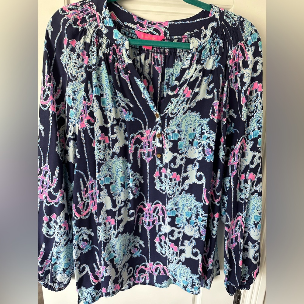 EUC Lilly Pulitzer XL Silk Elsa Top in MONKEY TROUBLE worn once